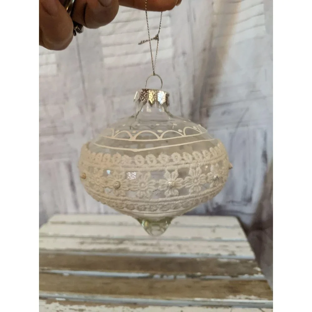 Glass crocheted ornament Xmas holiday‎ white